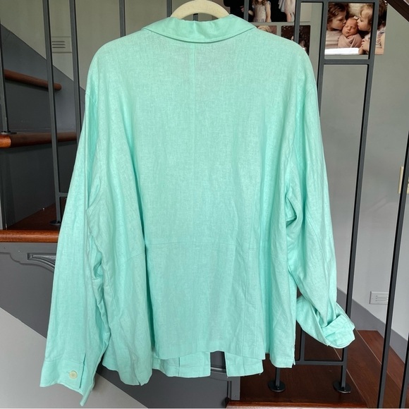 Erika Women’s Jacket lagoon Linen Blend Button Up Aqua Lightweight NWT - Picture 4 of 9